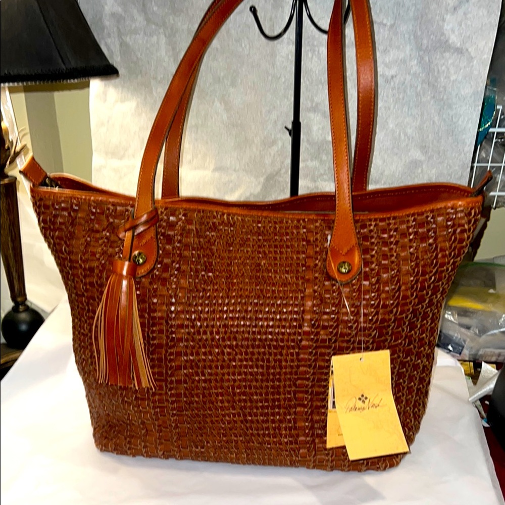 Patricia Nash woven Viotti tote toast NEW